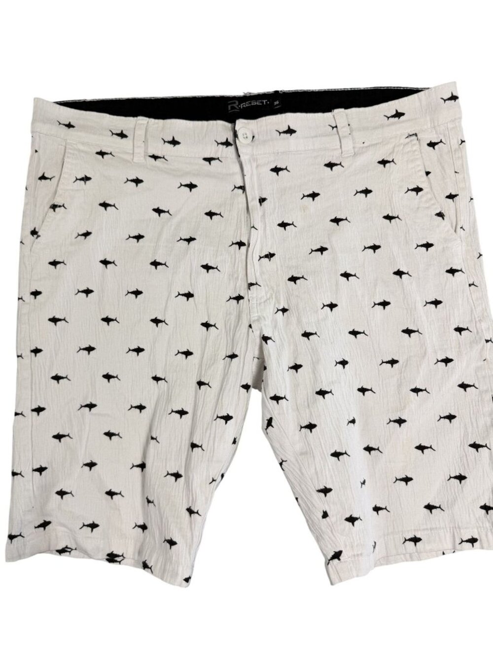 Reset Mens Black White Shark Print Shorts Size 36 Elastic Waist Casual